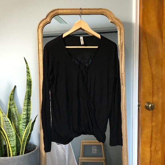 Long Sleeved Wrap/Drape Front Lace Up Shirt - Picture 1 of 4